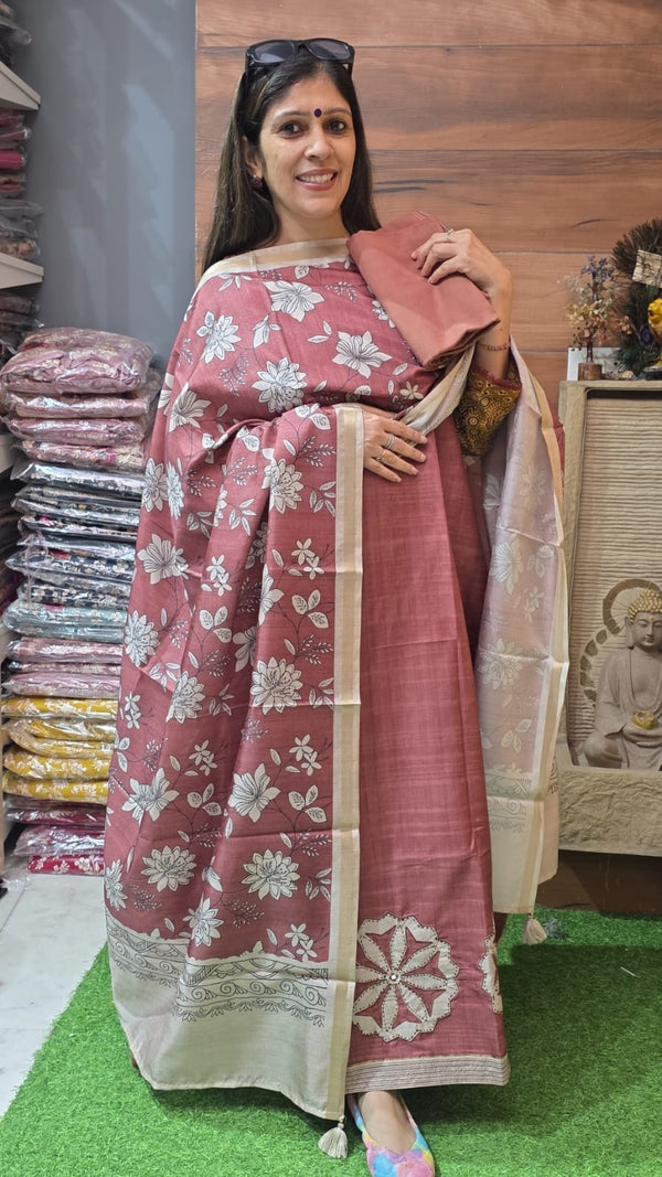 Premium Tussar Silk ( Rose Gold) suit no 16