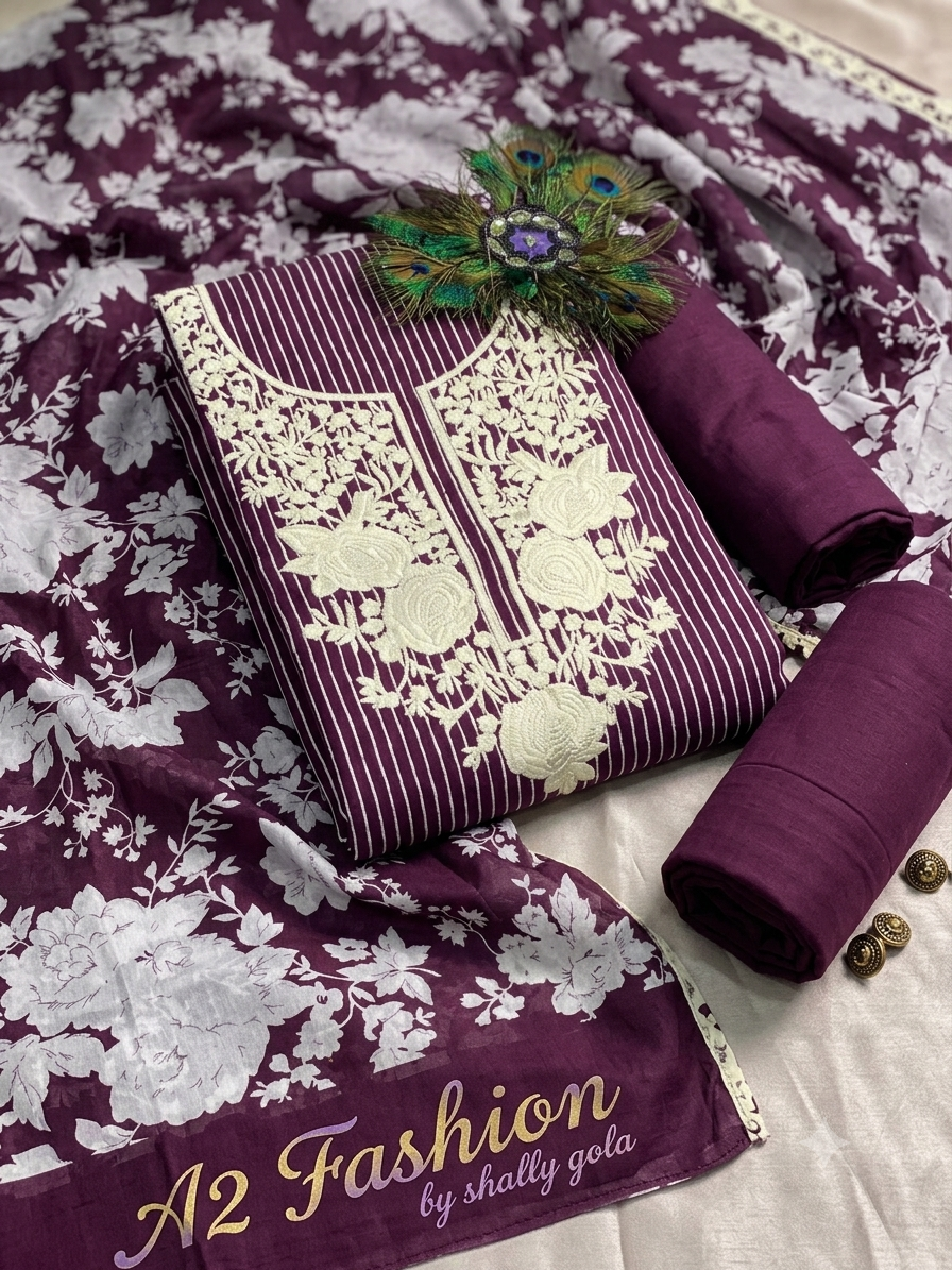 Premium Pure Cotton with Muslin Cotton Dupatta  ( Suit No 12)