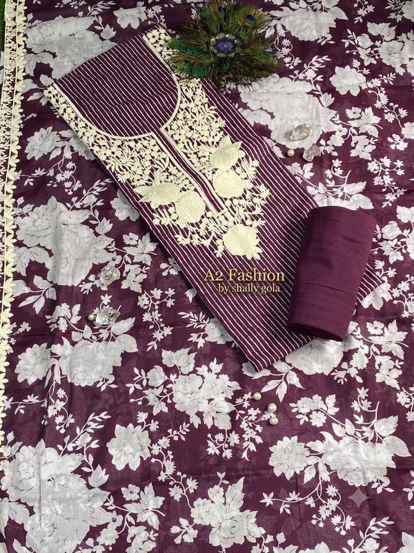Premium Pure Cotton with Muslin Cotton Dupatta  ( Suit No 12)