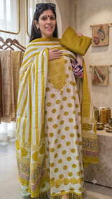 Evergreen Polka Maheshwari Silk (Yellow) image 2