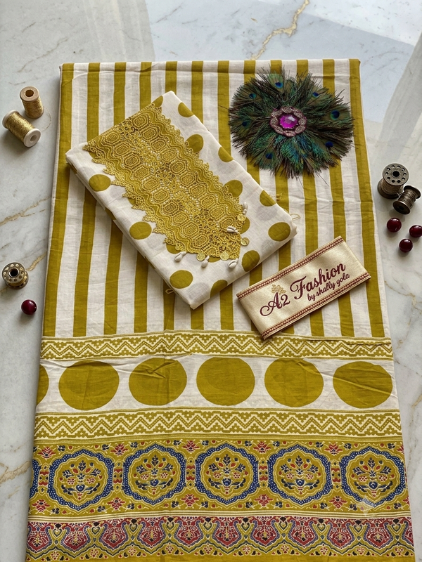 Evergreen Polka Maheshwari Silk (Yellow)
