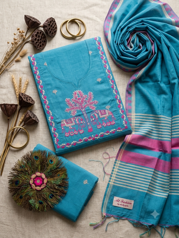 Premium Handloom Cotton (Blue)