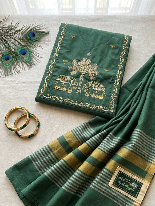 Premium Handloom Cotton ( Green Color )