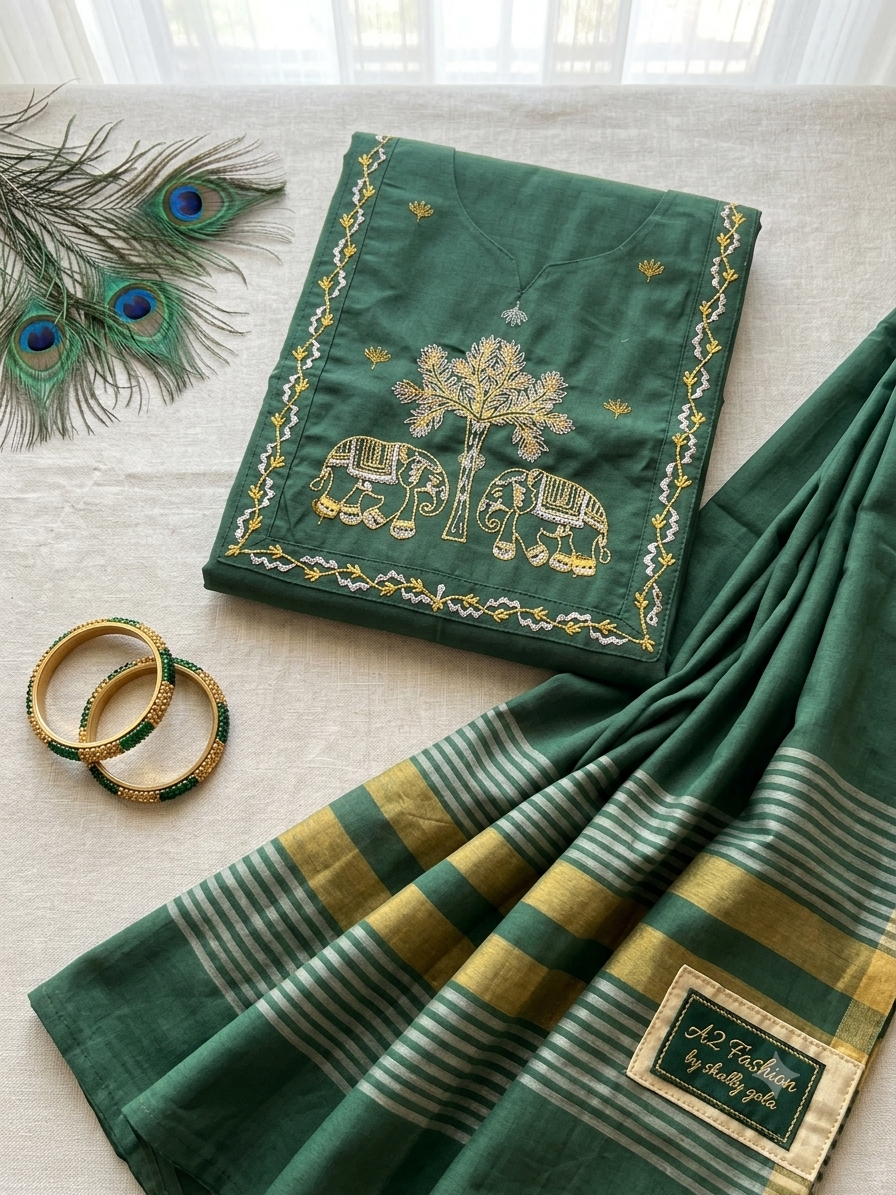 Premium Handloom Cotton ( Green Color )