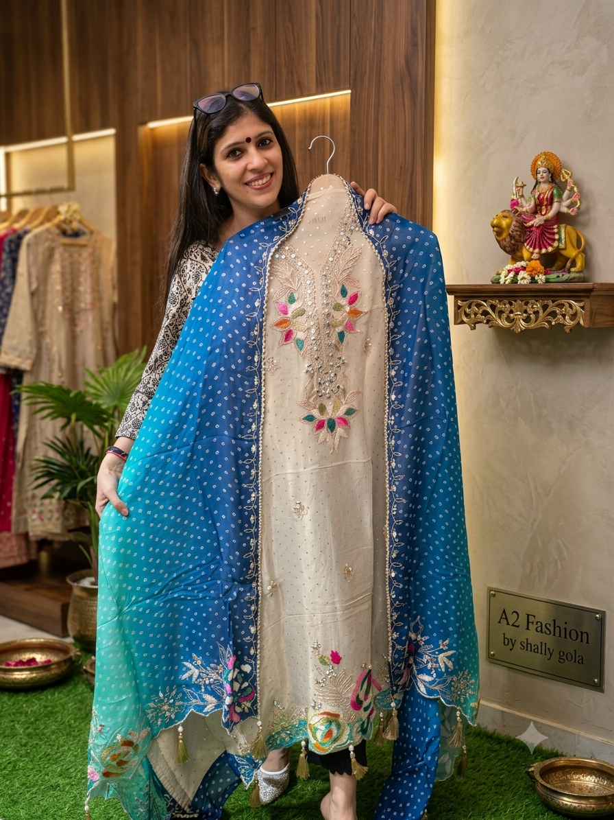 Exclusive Shimmer Silk with Beautiful work done ( Dupatta Blue )