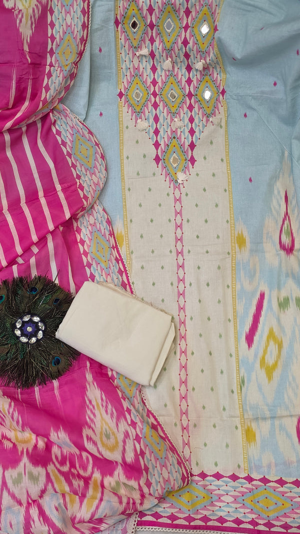 Blossom Pure Cotton Unstitched Suit Set for Women | Cotton Top, Bottom & Dupatta