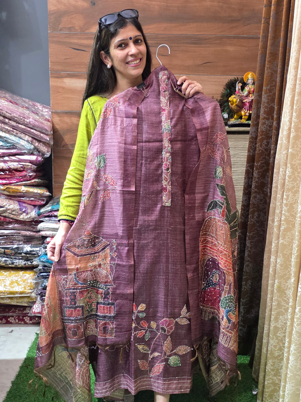 Designer Tussar Maheshwari Silk ( Wine)