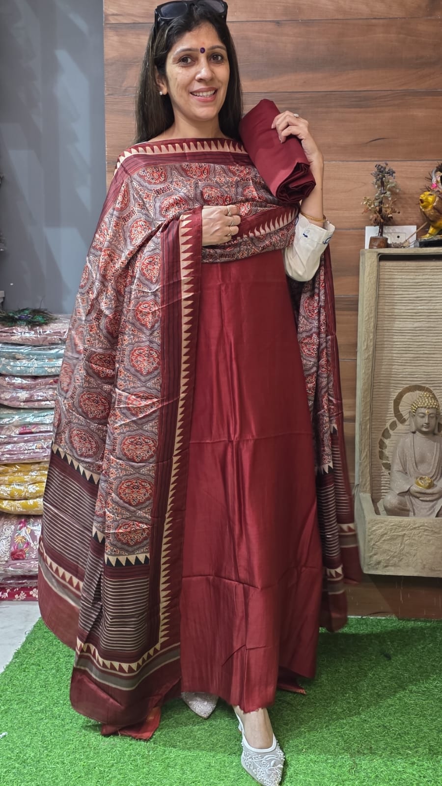 Pure Maheshwari  with Tabby Silk Dupatta (Suit no 26)