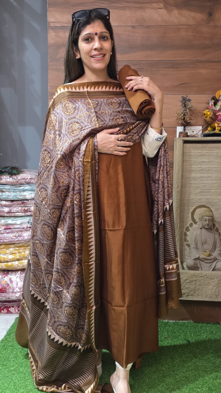 Pure Maheshwari  with Tabby Silk Dupatta (Suit no 27)