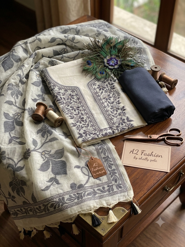 Timeless sophistication  Jamdhani Suit ( Ivory )