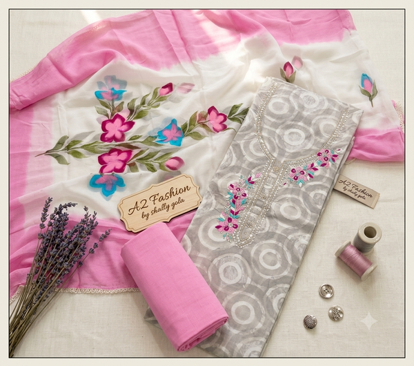 Beautiful Cotton suit with Chiffon Dupatta ( Suit No 43 )