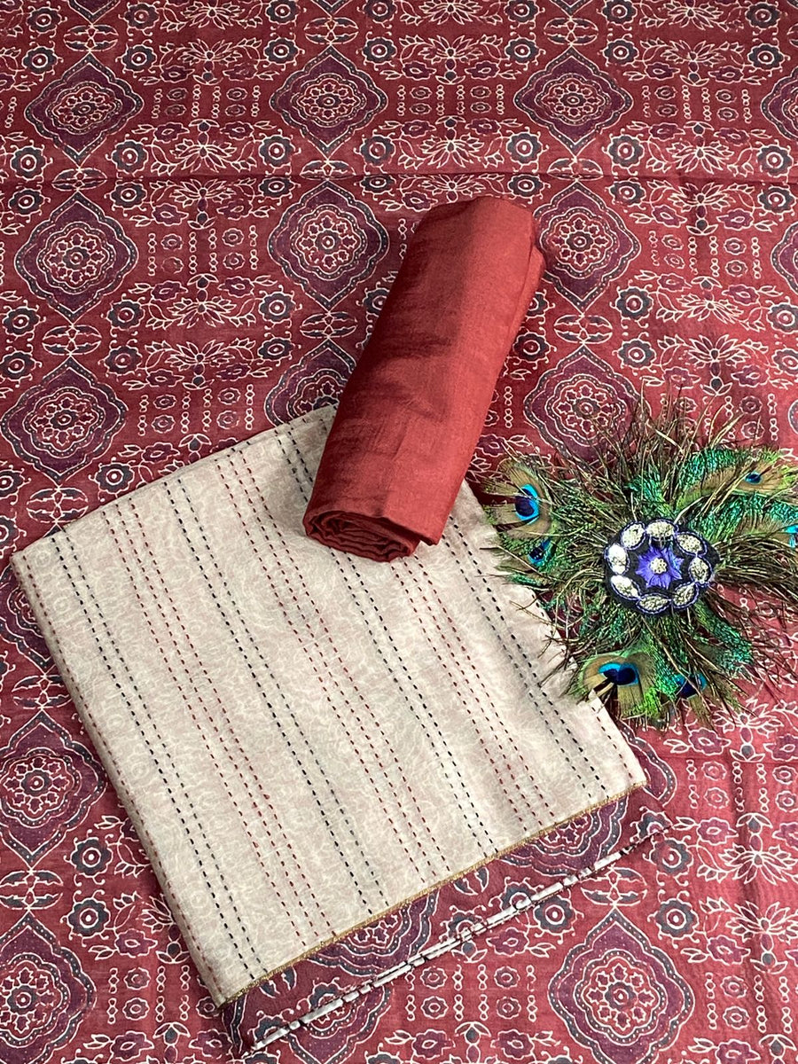 Designer Maheshwari Silk with kanta work ( Red )