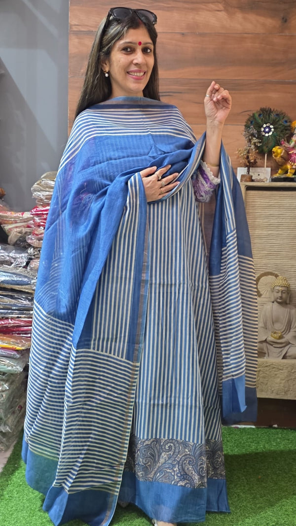 Blue Elegance Pure Maheshwari Silk