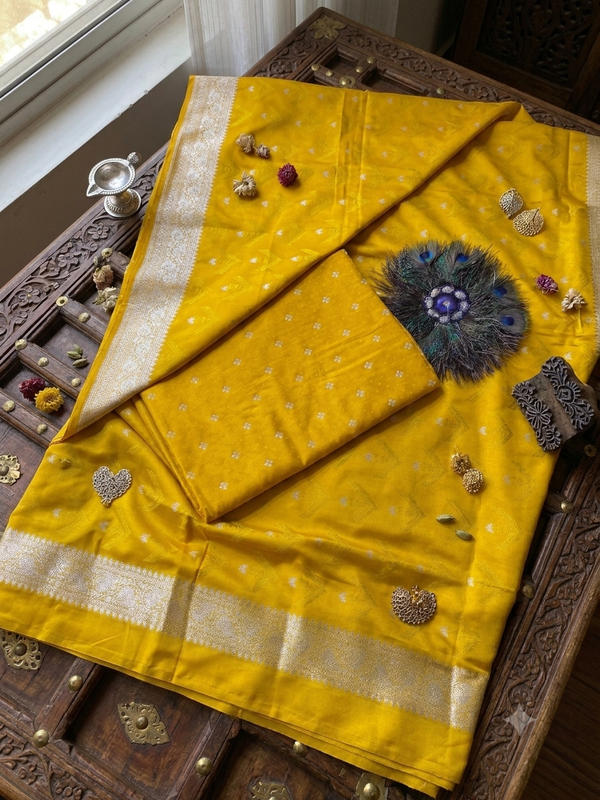 Bright Yellow Mashru Silk