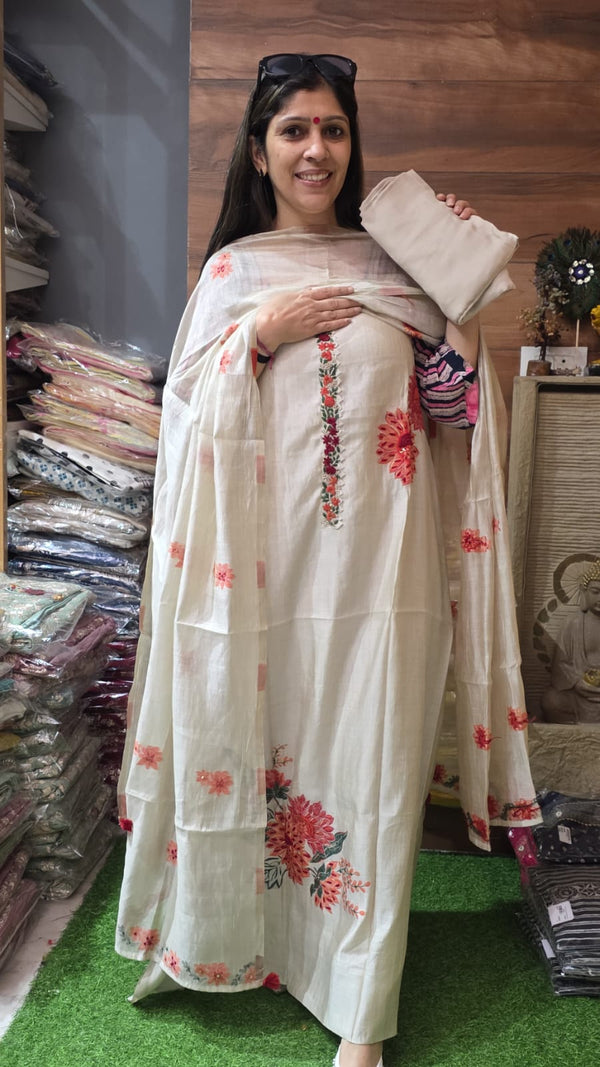 Classy and Sobar Beige Jamdhani Muslin