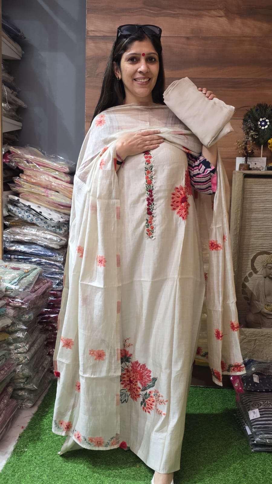 Classy and Sobar Beige Jamdhani Muslin