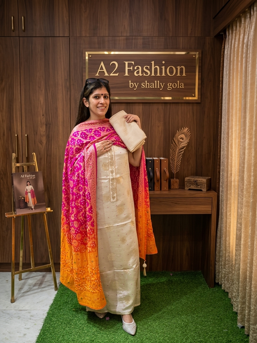 Exclusive Shimmer Silk with Bandhej dupatta