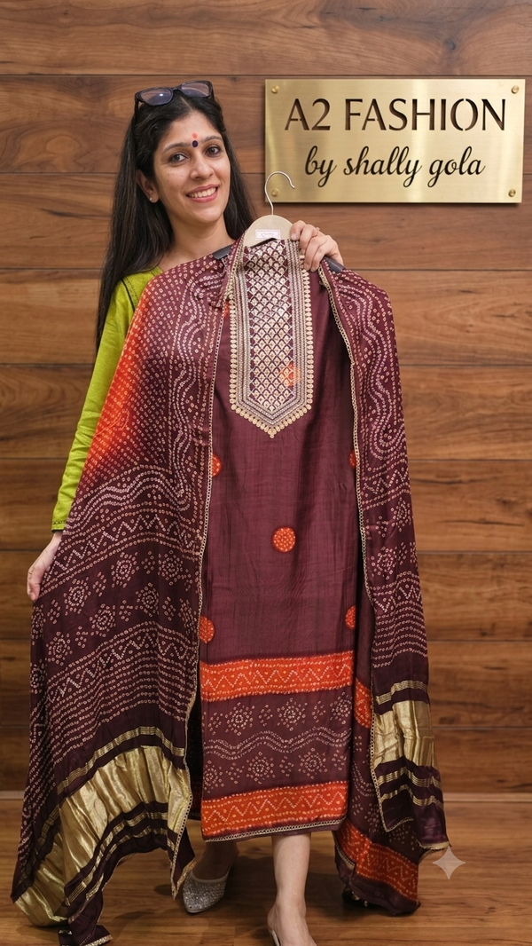 Stylish and Beautiful Choco Brown Gajji Silk
