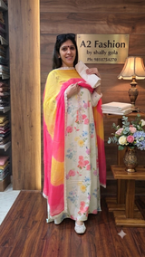 Floral LInen suit with Flowy Chiffon Dupatta (Suit no 42) image 1