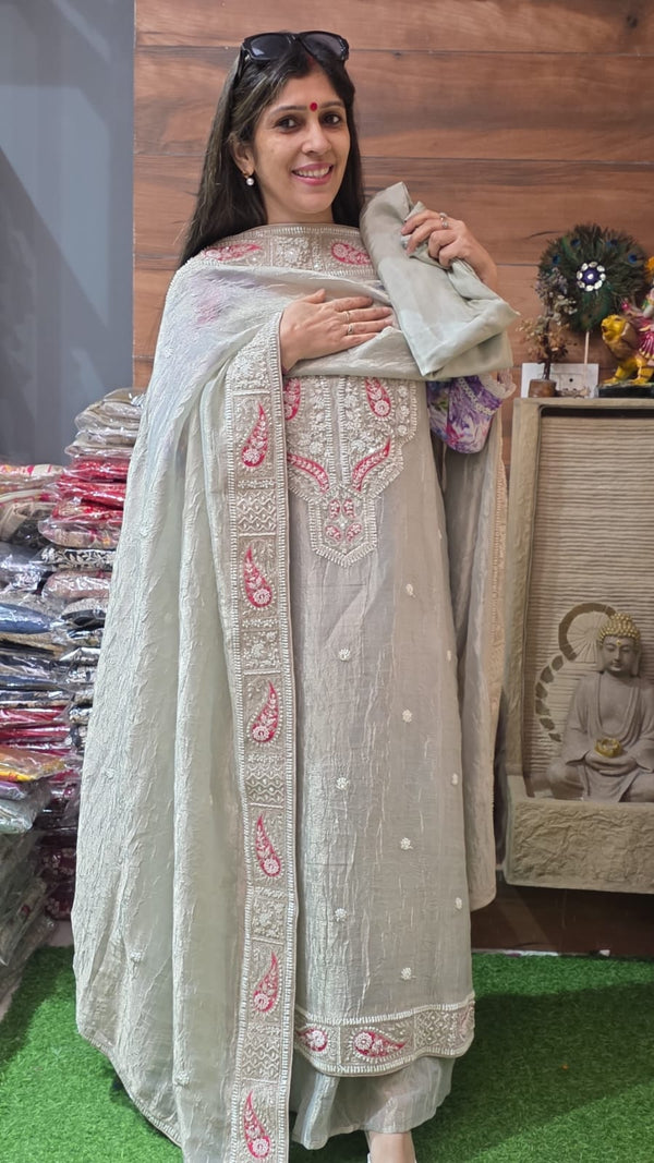 Graceful Crush Shimmer Silk Suit