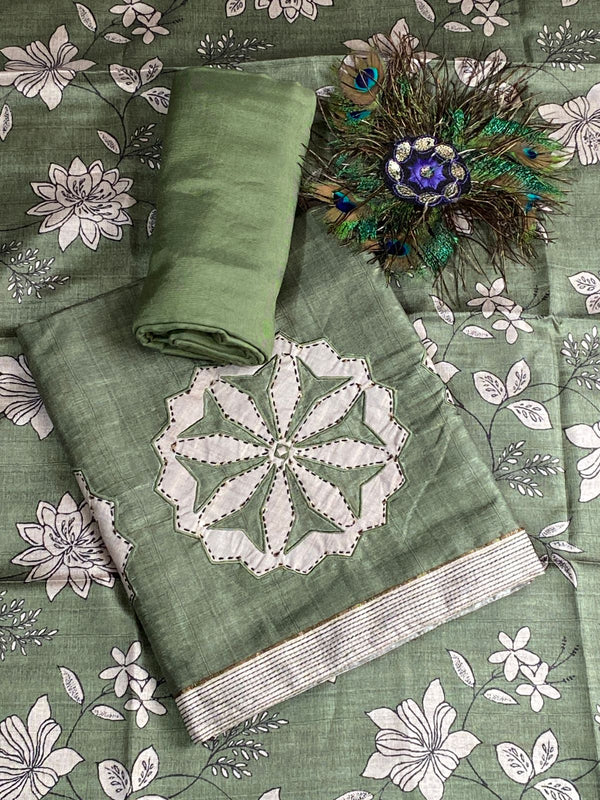 Premium Tussar Silk ( Green ) suit no 15
