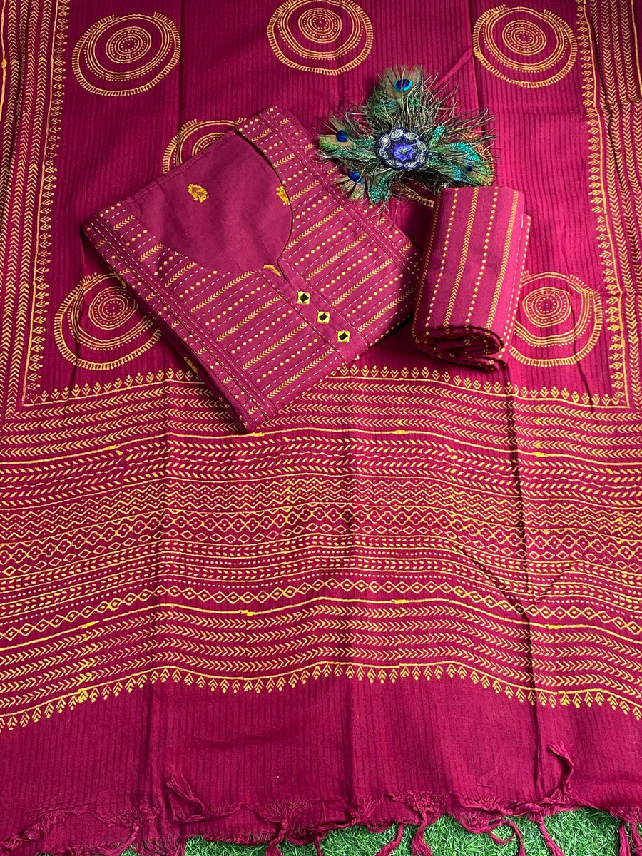 Handloom Cotton ( Cherry Maroon ) Suit no 11