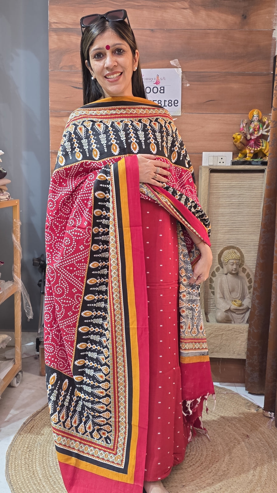 Handloom cotton with bandhej print