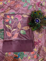 Designer Tussar Maheshwari Silk ( Wine) image 1