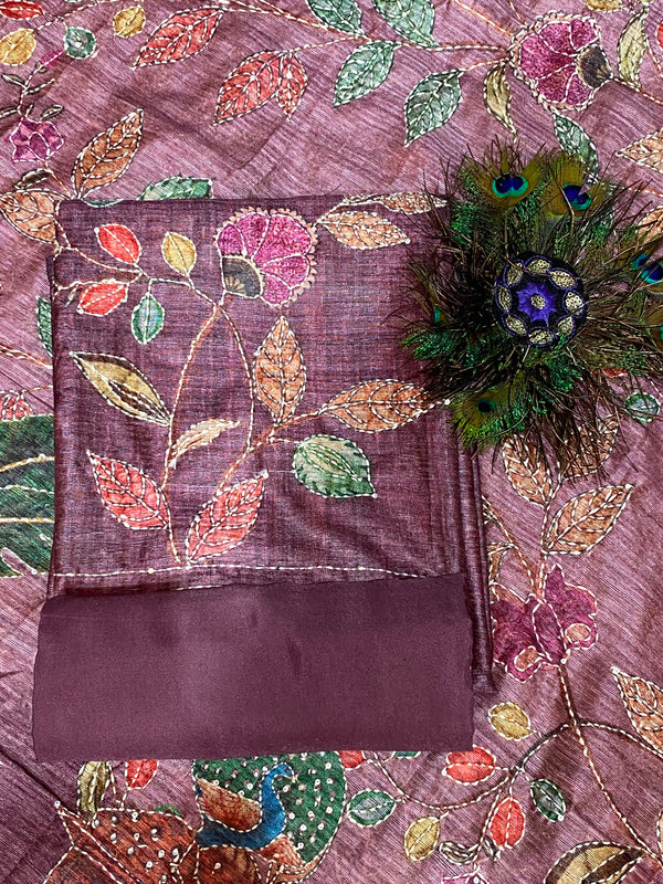 Designer Tussar Maheshwari Silk ( Wine)