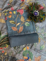 Designer Tussar Maheshwari Silk (English  Grey ) image 1