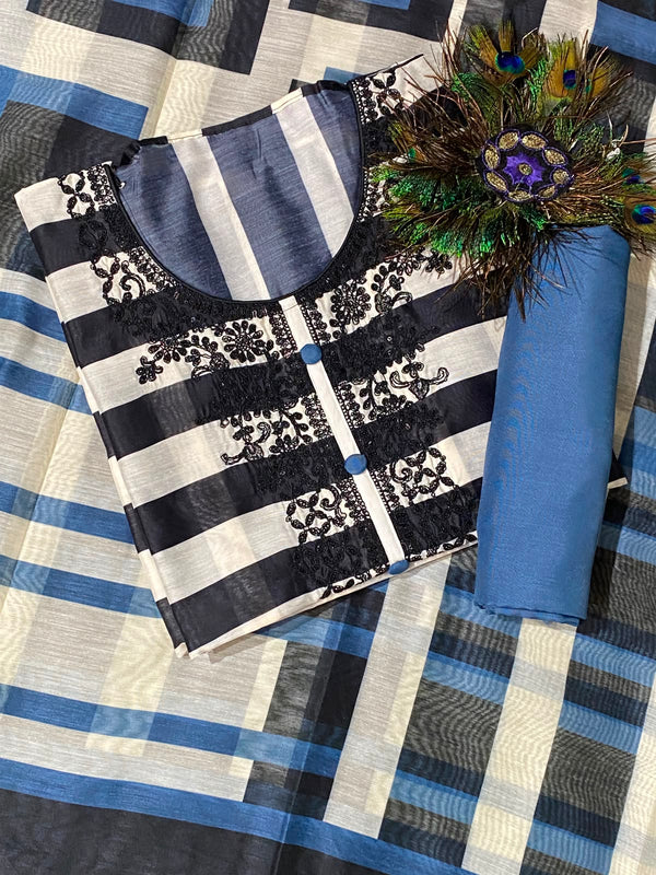 Designer Soft Chanderi Blue colour (Suit no 5)
