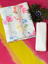 Floral LInen suit with Flowy Chiffon Dupatta (Suit no 42) image 2