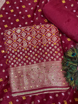 Exclusive Khadi Georgette with Mirror work ( Cherry Maroon ) image 1