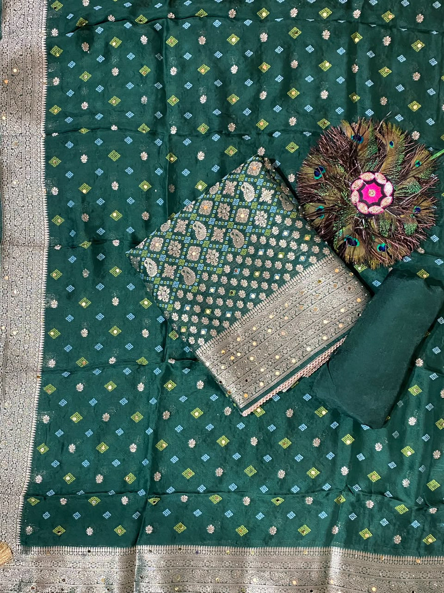 Exclusive Khadi Georgette with Mirror work ( Green )