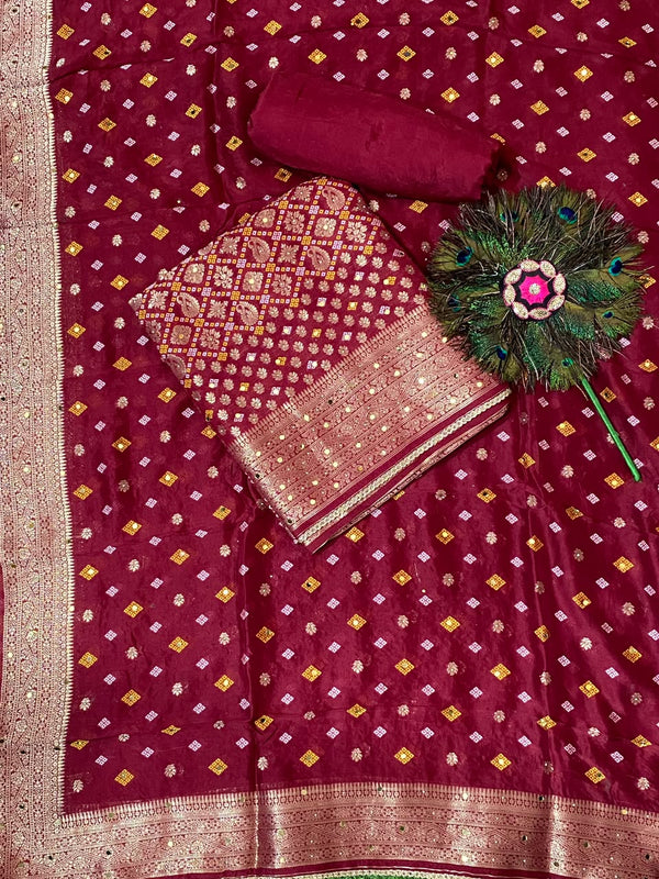 Exclusive Khadi Georgette with Mirror work ( Cherry Maroon )