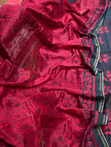 Pure Maheshwari Silk Suit - Black & Red Floral Bird Print image 3