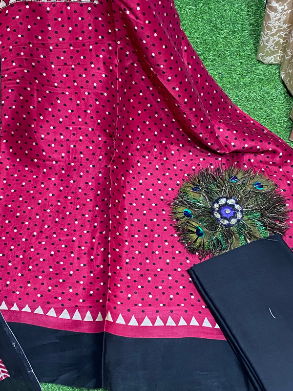Pure Maheshwari Silk Suit - Pink Polka Dot