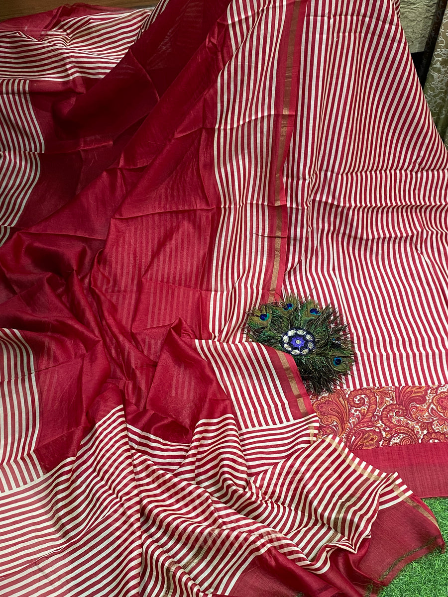 Pure Maheshwari Silk Suit - Stripe