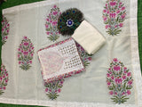 White Pink Flower Thread Work - Pure Mul image 3