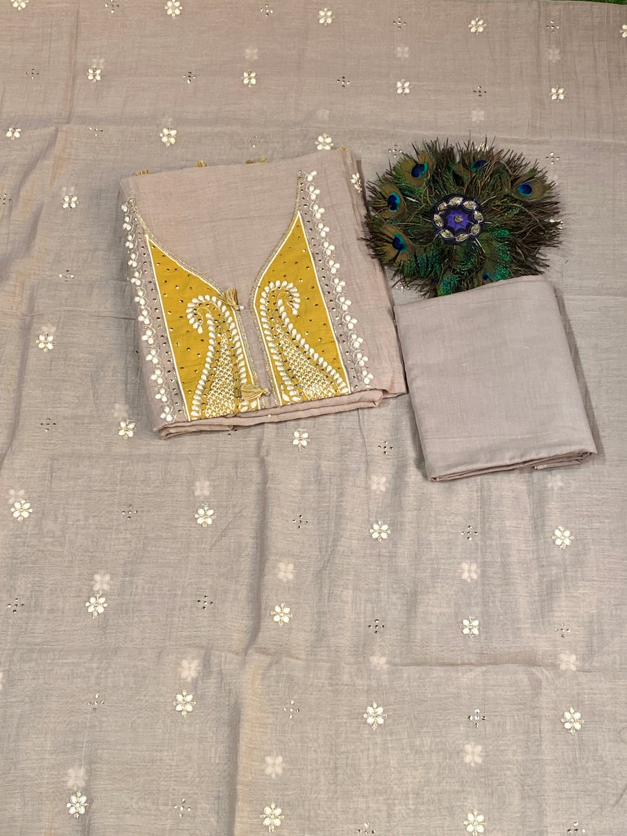 Ambisious Yellow & Pink Neck Work - Pure Mul