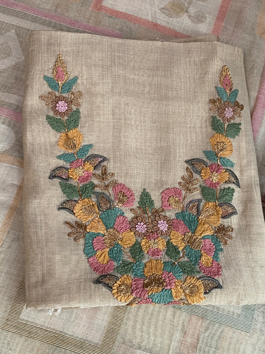 Jamdani Suit – Flower Thread Work