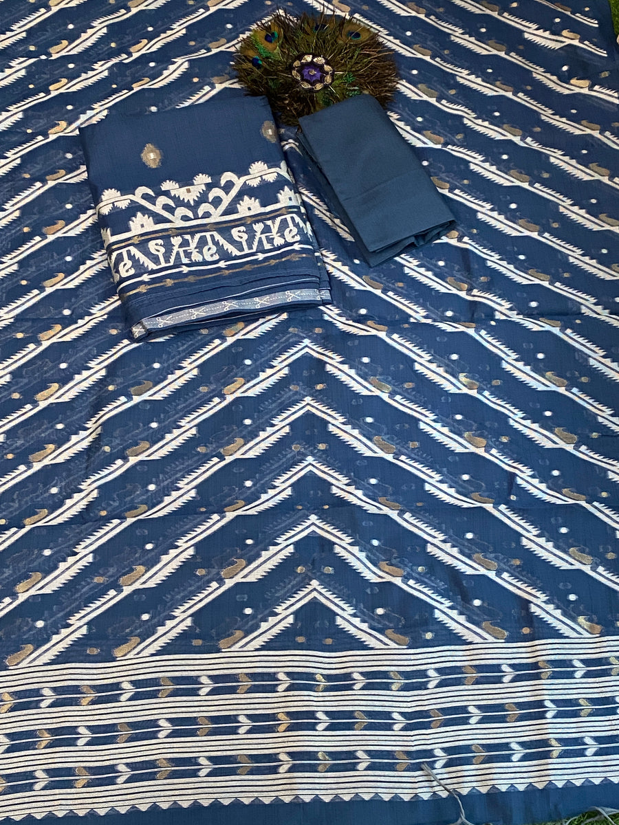 Blue Glorious Jamdani Suit –  Women