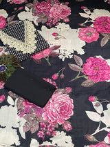 Beautiful Black Pure Cotton Unstitched Suit image 2