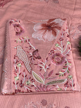 Designer Pink Cotton Unstitched Suit image 1