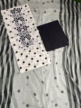 Black Polka Cotton Unstitched Suit image 2