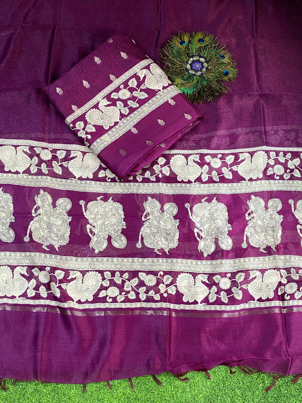 Pure Maheshwari Unstitched Suit - Kalamkari Design