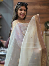 Luxurious and Rich Raw Silk paired with Ivory Pure Kora Dupatta image 2