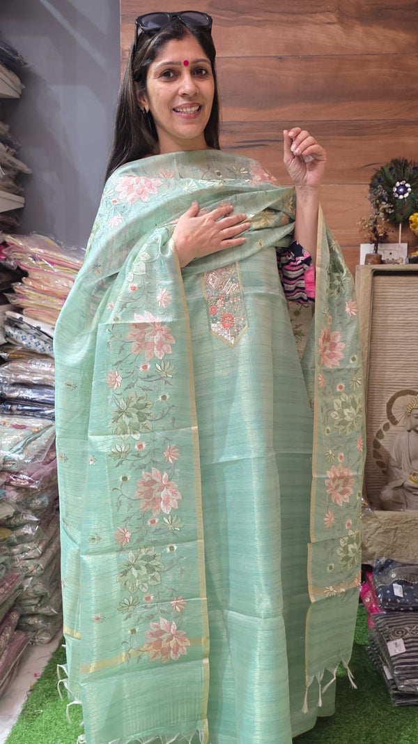 Pastel Green Jamdhani Silk