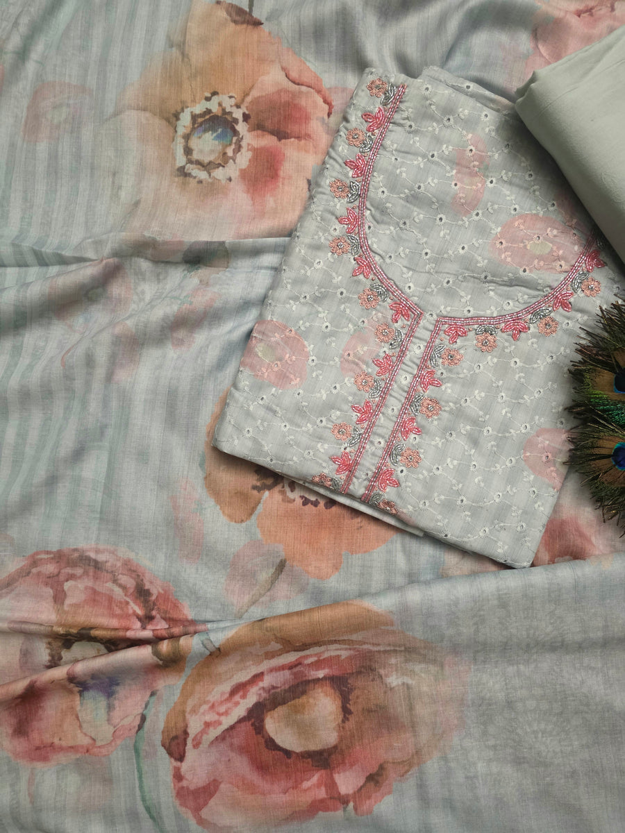 Pastel Cotton with Mul Cotton Dupatta