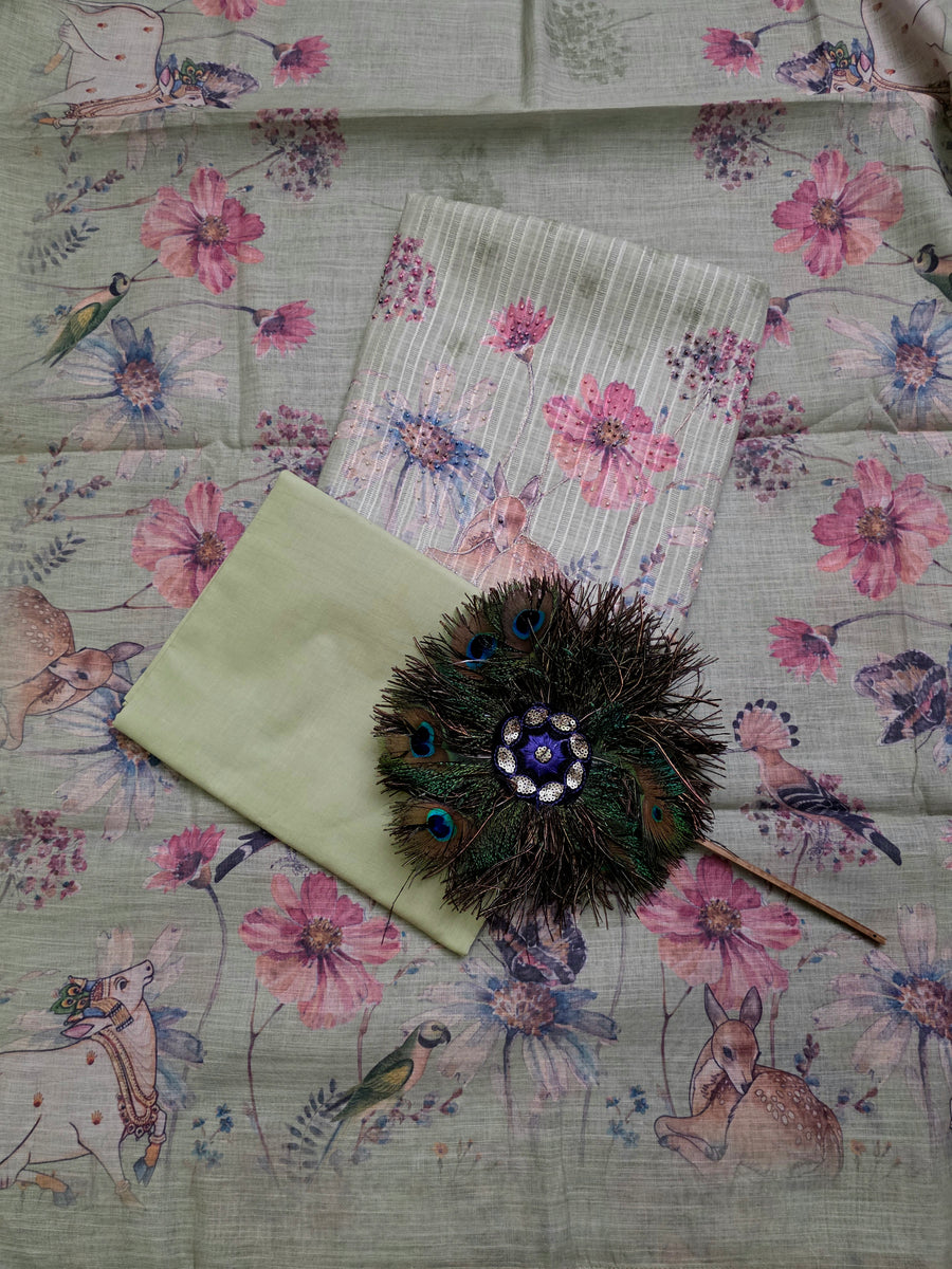 Pichwai Pista Colour Linen Cotton